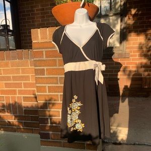 Lucky 13 Black dress white satin detail & flowers